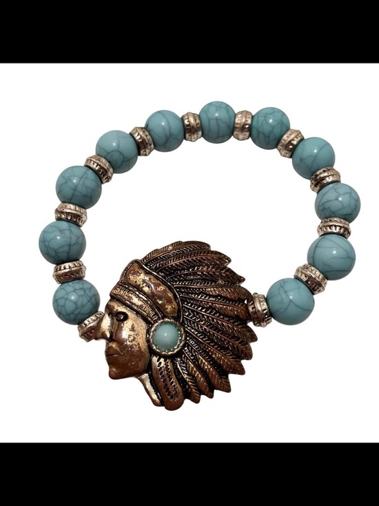 Jewelry - Turquoise Beaded Stretch Bracelet Native Chief Head Charm